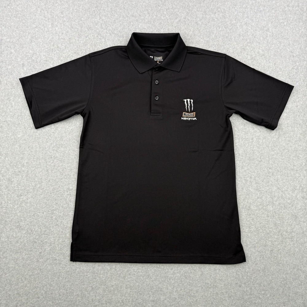 Monster Energy Shirt Mens Small Black Polo Muscle‎ Stretch Short Sleeve Logo